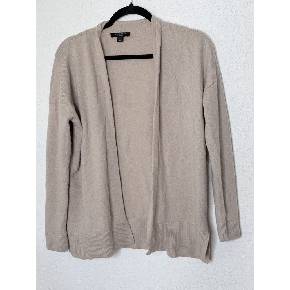 Ann Taylor Women's M 100% Cashmere Beige Open Front Long Cardigan Sweater